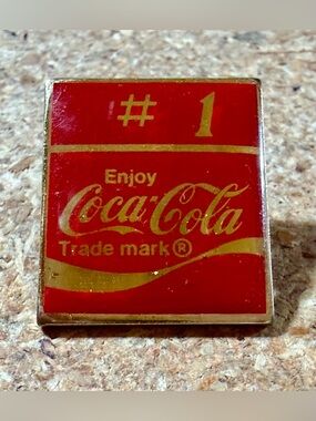 Vintage #1 Enjoy Coca-Cola Logo Red Gold Soda Collectible Enamel Lapel Hat Pin